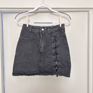 Black Denim Lace-Up Skirt